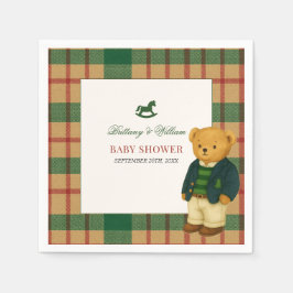 Christmas Plaid Preppy Bear Baby Shower  Servet