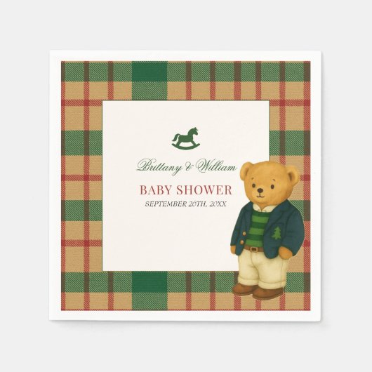 Christmas Plaid Preppy Bear Baby Shower  Servet (Voorkant)