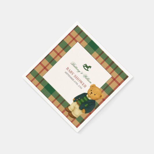 Christmas Plaid Preppy Bear Baby Shower  Servet (Hoek)