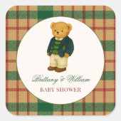 Christmas Plaid Preppy Bear Baby Shower  Vierkante Sticker (Voorkant)