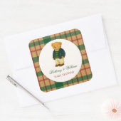 Christmas Plaid Preppy Bear Baby Shower  Vierkante Sticker (Envelop)