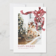 Christmas Plaid Red Bow Familie Foto Vakantie Kaar