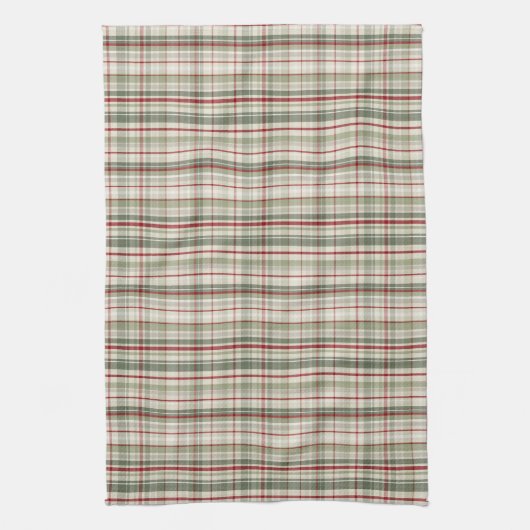 Christmas Plaid - rustic green red ivory Theedoek (Verticaal)