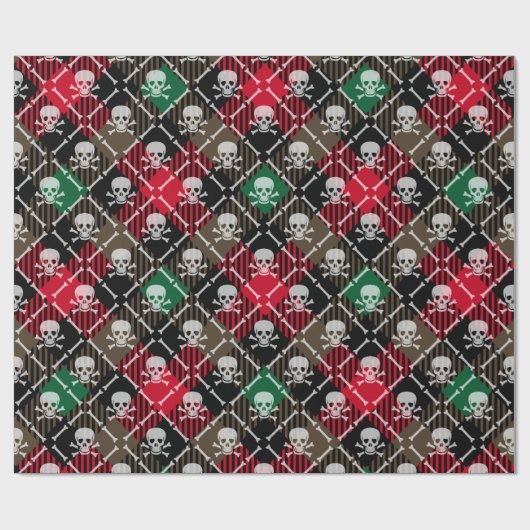 Christmas Plaid Schedel en Botten Cadeaupapier (Vlak)