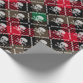 Christmas Plaid Schedel en Botten Cadeaupapier (Hoek)