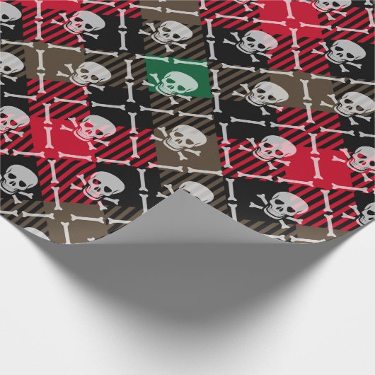 Christmas Plaid Schedel en Botten Cadeaupapier (Hoek)