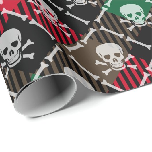 Christmas Plaid Schedel en Botten Cadeaupapier (Rol Hoek)