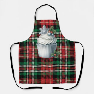 Christmas Plaid Schort w Christmas Cupcake Design