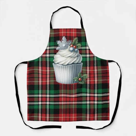 Christmas Plaid Schort w Christmas Cupcake Design (Voorkant)
