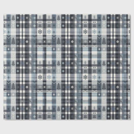 Christmas Plaid Snowflake & Tree  Cadeaupapier (Vlak)