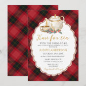 Christmas Plaid Tea Party Bridal Shower Invitation Kaart (Voorkant / Achterkant)