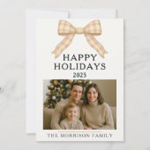 Christmas Plaid Trendy Bow Foto Vakantie Flat Kaar Kaart (Voorkant)
