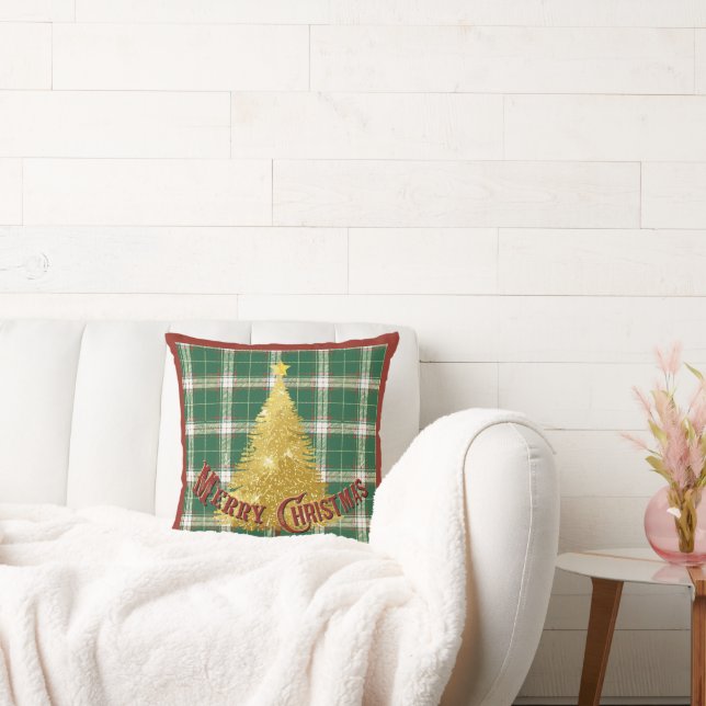 Christmas Plaid with Gold Tree Kussen (Bank)