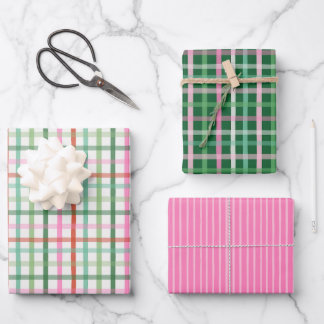 Christmas Plaids - Green & Pink White Inpakpapier Vel