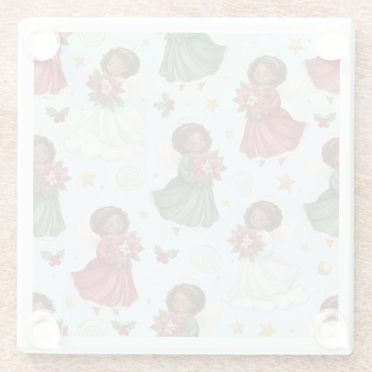 Christmas Poinsettia Angels Glazen Onderzetter (Achterkant)