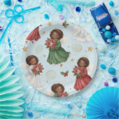 Christmas Poinsettia Angels Papieren Bordje (Feest)