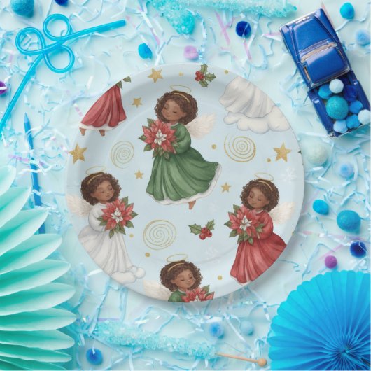 Christmas Poinsettia Angels Papieren Bordje (Feest)