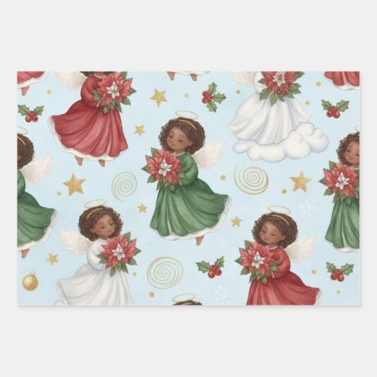 Christmas Poinsettia Angels  Wrapping Paper Sheets (Voorkant 2)