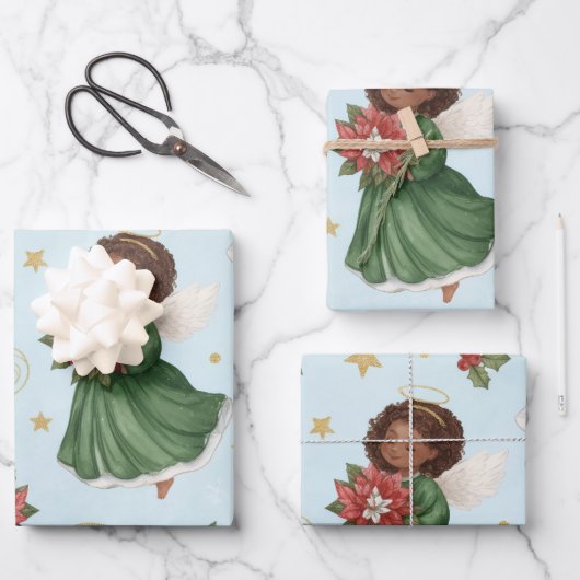 Christmas Poinsettia Angels  Wrapping Paper Sheets (Voorkant)