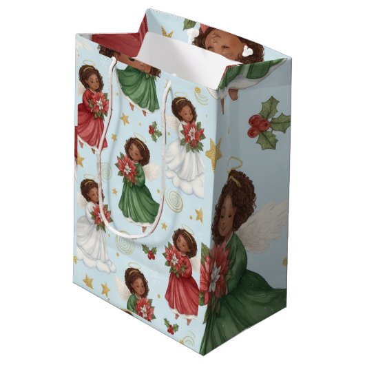 Christmas Poinsettia Angels Wrapping Paper Sheets Medium Cadeauzakje (Achterkant Gekanteld)
