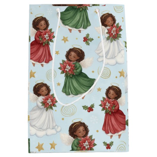 Christmas Poinsettia Angels Wrapping Paper Sheets Medium Cadeauzakje (Voorkant)
