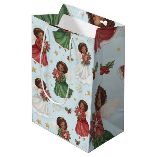 Christmas Poinsettia Angels Wrapping Paper Sheets Medium Cadeauzakje (Voorkant Gekanteld)