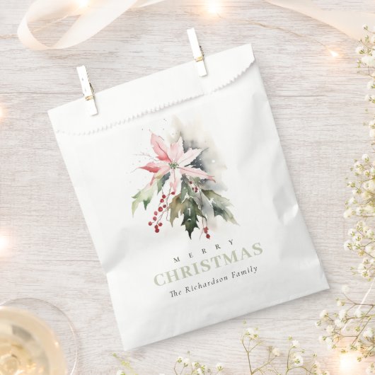 Christmas Poinsettia Berries Foliage Waterverf Bedankzakje (Geknipt)
