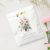 Christmas Poinsettia Berries Foliage Waterverf Bedankzakje (Gezegeld)