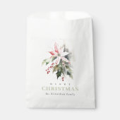 Christmas Poinsettia Berries Foliage Waterverf Bedankzakje (Voorkant)