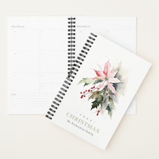 Christmas Poinsettia Berries Foliage Waterverf Planner (Display)