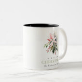 Christmas Poinsettia Berries Foliage Waterverf Tweekleurige Koffiemok (Voorkant rechts)