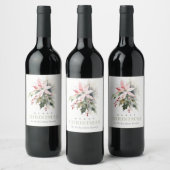 Christmas Poinsettia Berries Foliage Waterverf Wijn Etiket (Flessen)