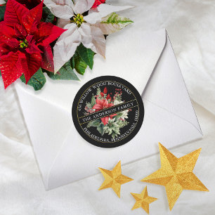 Christmas Poinsettia Bloemenboeket Retouradres Ronde Sticker