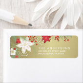 Christmas Poinsettia Faux Gold Foil Retouradres Etiket (Insitu)