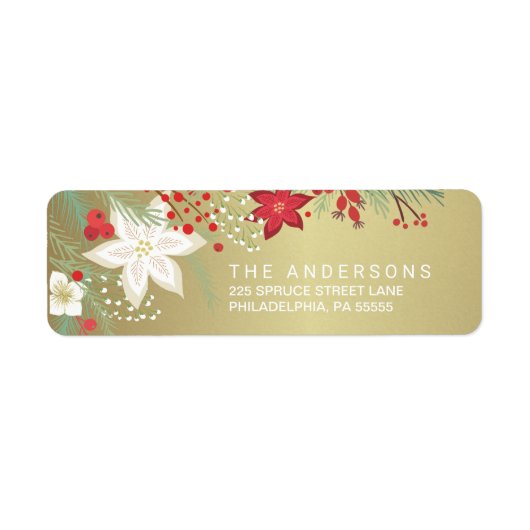 Christmas Poinsettia Faux Gold Foil Retouradres Etiket (Voorkant)
