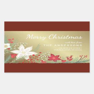 Christmas Poinsettia Faux Gold Foil Retouradres Rechthoekige Sticker