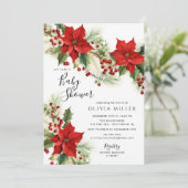 Christmas Poinsettia Flowers Baby shower Kaart (Staand voorkant)