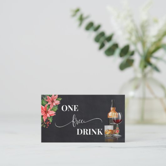 Christmas Poinsettia Free Drink Party Card Ticket (Staand voorkant)
