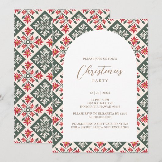 Christmas Poinsettia Kapa Kaart (Voorkant / Achterkant)