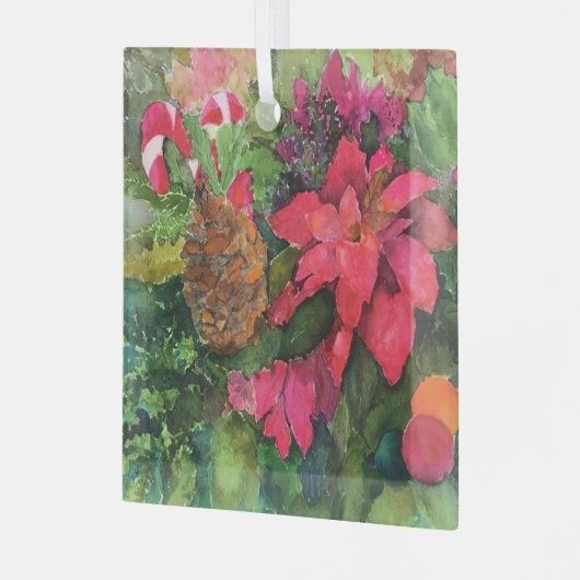 Christmas Poinsettia Originele Waterverf Schilderi Glas Ornament (Voorkant links)