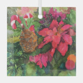 Christmas Poinsettia Originele Waterverf Schilderi Glas Ornament (Voorkant)