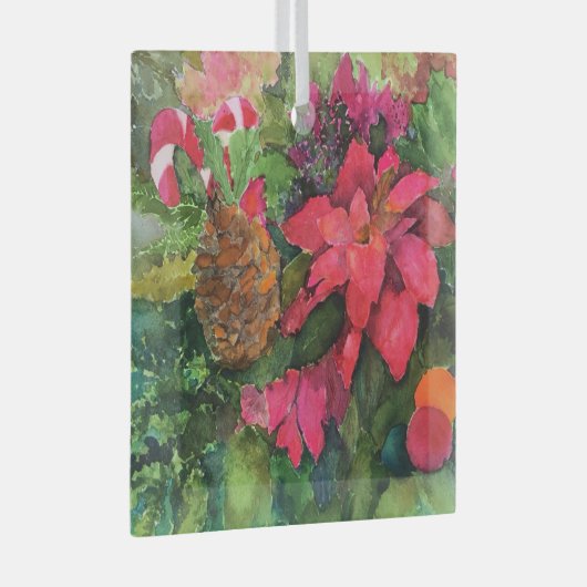 Christmas Poinsettia Originele Waterverf Schilderi Glas Ornament (Voorkant Rechts)