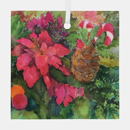 Christmas Poinsettia Originele Waterverf Schilderi Glas Ornament (Achterkant)