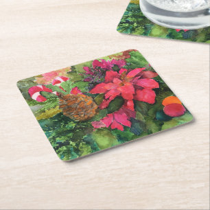 Christmas Poinsettia Originele Waterverf Schilderi Kartonnen Onderzetters