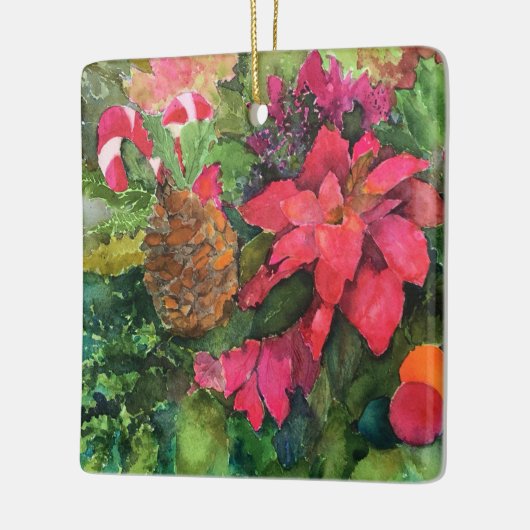 Christmas Poinsettia Originele Waterverf Schilderi Keramisch Ornament (Links)