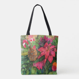 Christmas Poinsettia Originele Waterverf Schilderi Tote Bag