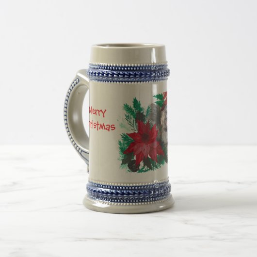 Christmas Poinsettia Puppy Ontworpen Mok Stein (Voorkant links)