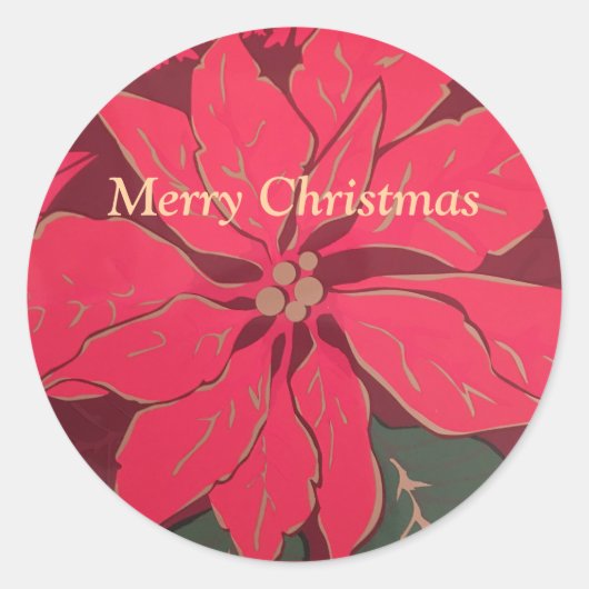 Christmas Poinsettia -  Ronde Sticker (Voorkant)