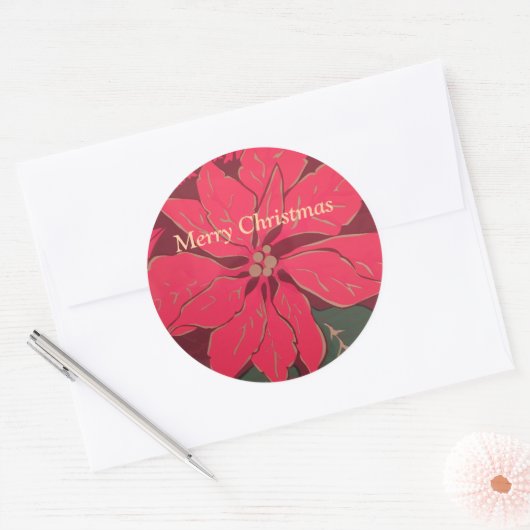 Christmas Poinsettia -  Ronde Sticker (Envelop)