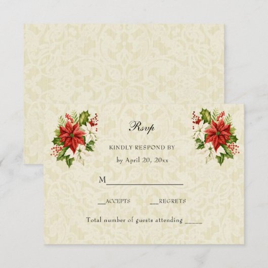 Christmas Poinsettia RSVP Uitnodiging Invoegen (Voorkant / Achterkant)